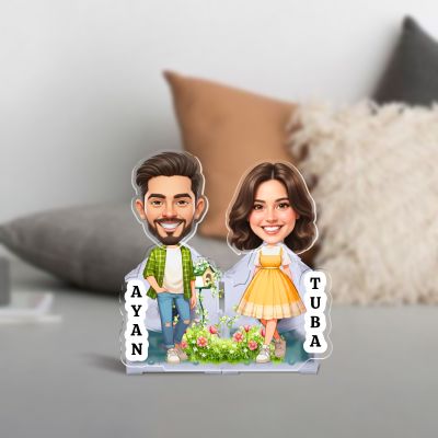Personalized Couple Bobblehead Caricature Gift for Husband, Wife, Girlfriend, Boyfriend & Friends Solar Powered Moving Head Couple Gift for Birthday (Design)
